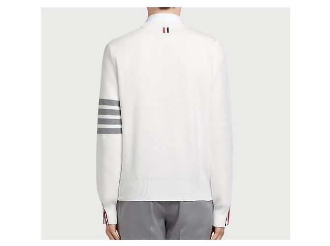 Thom Browne 4 Bar Rundhals Strickpullover Weiß - Ansicht 3