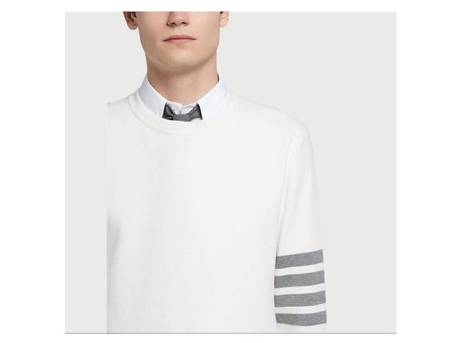 Thom Browne 4 Bar Rundhals Strickpullover Weiß - Ansicht 4