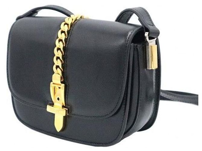 Gucci Mini borsa a tracolla in pelle nera e oro - vista 3