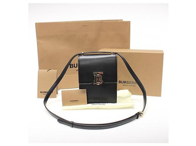 Burberry Mini borsa a tracolla Robin in pelle di vitello liscia nera e oro - vista 2