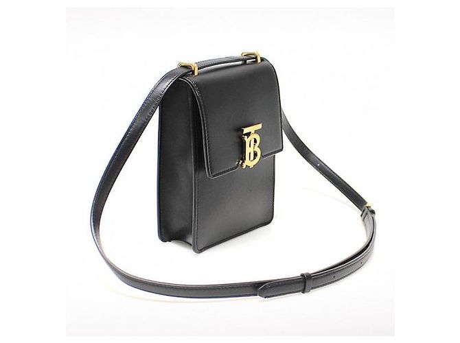 Burberry Mini borsa a tracolla Robin in pelle di vitello liscia nera e oro - vista 3