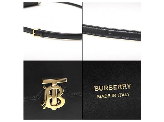 Burberry Mini borsa a tracolla Robin in pelle di vitello liscia nera e oro - vista 7