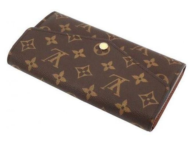 Louis Vuitton Portafoglio Sarah in pelle marrone e Monogram Canvas - vista 4
