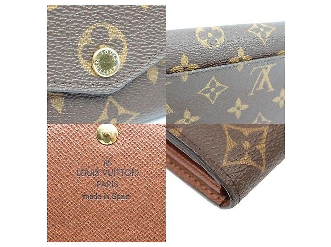 Louis Vuitton Portafoglio Sarah in pelle marrone e Monogram Canvas - vista 7