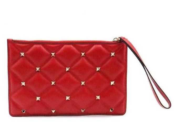 Valentino Clutch Gabardine Candy Studs rosso e oro - vista 4