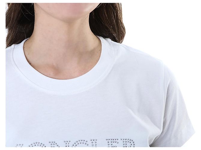 Moncler T-Shirt für Damen mit Kristall-Logo-Typo-Patch - Ansicht 15