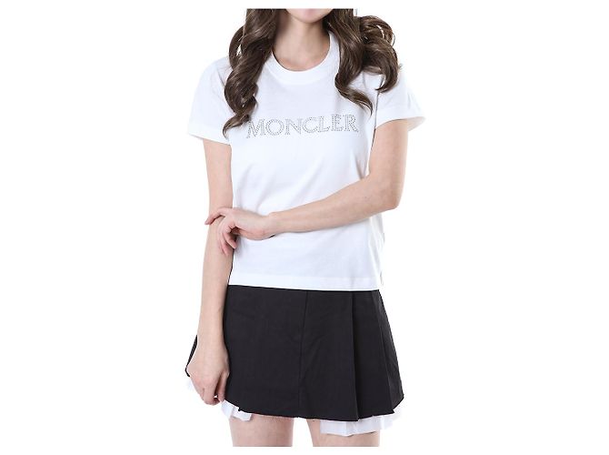 Moncler T-Shirt für Damen mit Kristall-Logo-Typo-Patch - Ansicht 3