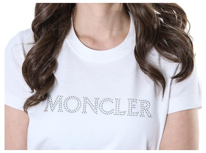 Moncler T-Shirt für Damen mit Kristall-Logo-Typo-Patch - Ansicht 4