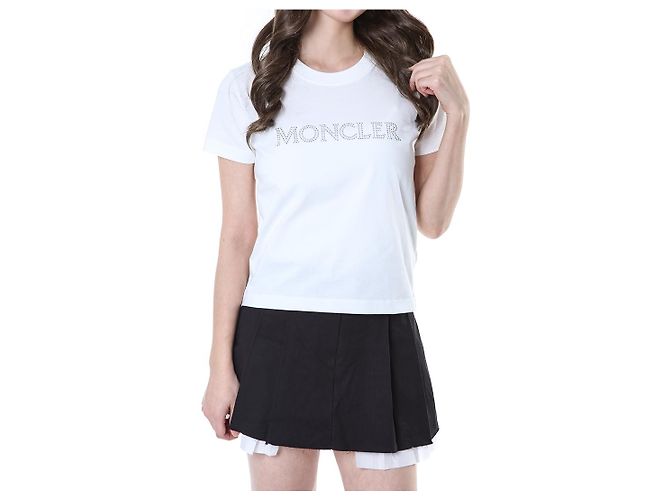 Moncler T-Shirt für Damen mit Kristall-Logo-Typo-Patch - Ansicht 6