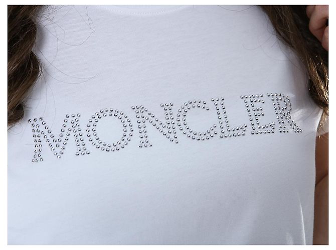 Moncler T-Shirt für Damen mit Kristall-Logo-Typo-Patch - Ansicht 7