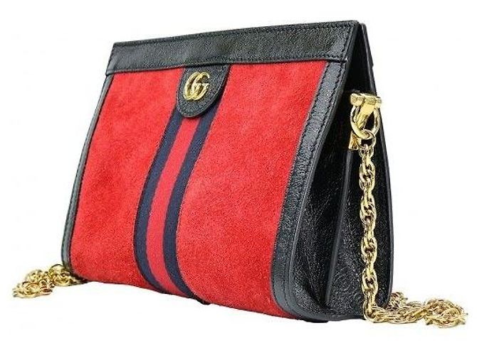 Gucci Picca borsa a tracolla in camoscio rosso con catena - vista 2