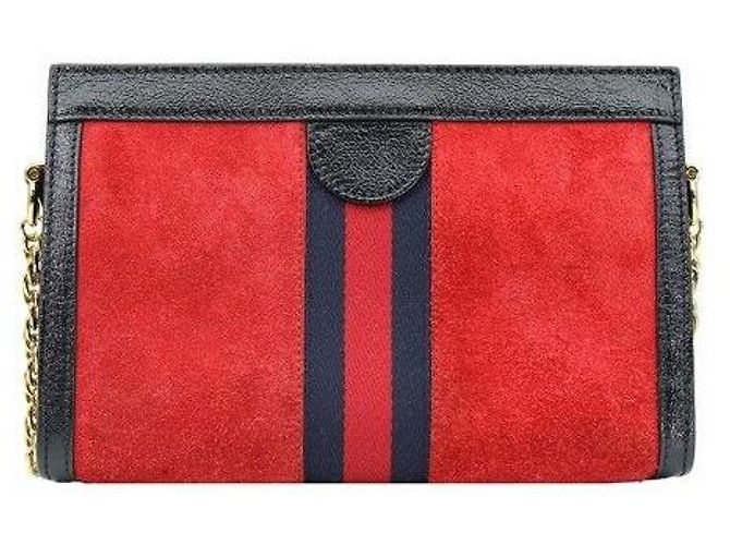 Gucci Picca borsa a tracolla in camoscio rosso con catena - vista 3