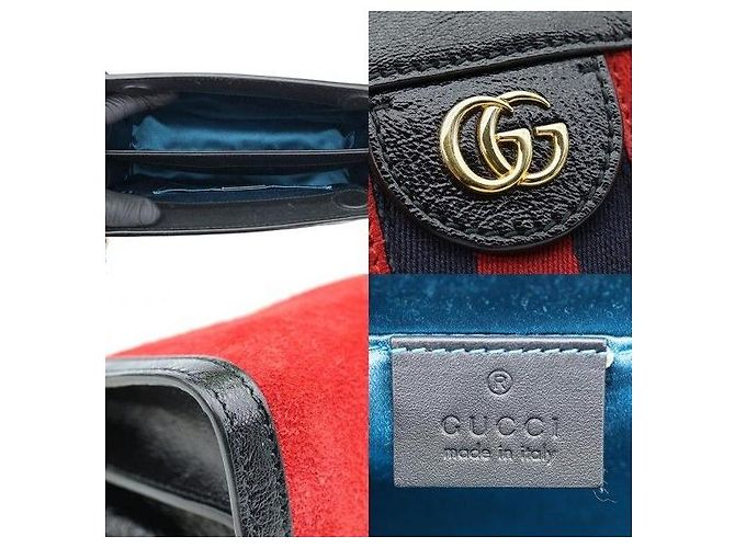 Gucci Picca borsa a tracolla in camoscio rosso con catena - vista 6