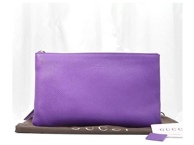 Bamboo Gucci Clutch Pouch in pelle di vitello viola con bambù - vista 2