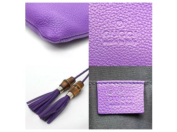 Bamboo Gucci Clutch Pouch in pelle di vitello viola con bambù - vista 7