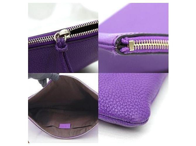 Bamboo Gucci Clutch Pouch in pelle di vitello viola con bambù - vista 8