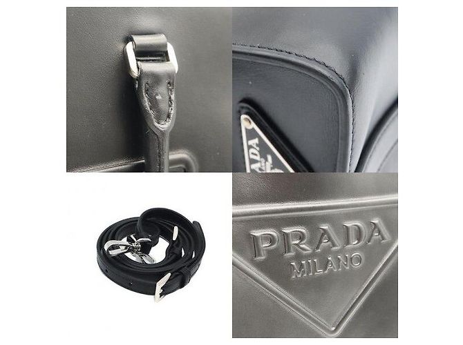Prada Borsa Tote in pelle morbida nera con lettere embossed a triangolo - vista 6