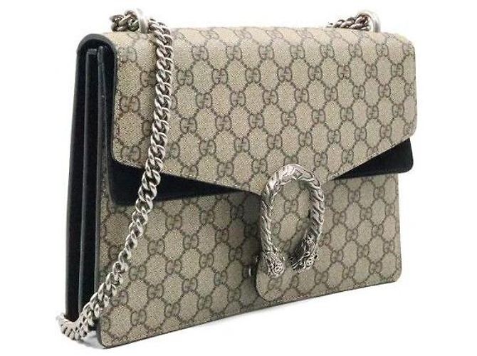 Gucci Borsa a tracolla Dionysus Medium Chain Nera GG Supreme Canvas - vista 3