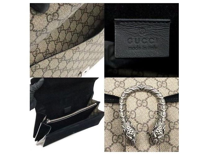 Gucci Borsa a tracolla Dionysus Medium Chain Nera GG Supreme Canvas - vista 7
