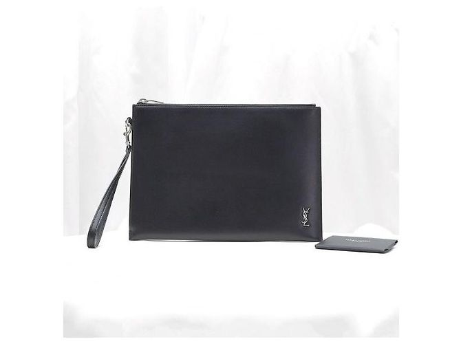 Autre Marque Clutch Tiny Pouch Monogram in pelle di vitello nera con tracolla - vista 2