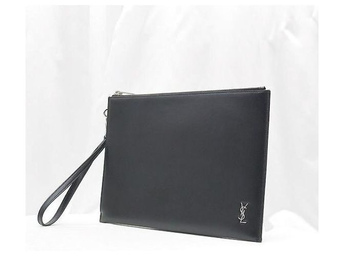 Autre Marque Clutch Tiny Pouch Monogram in pelle di vitello nera con tracolla - vista 3