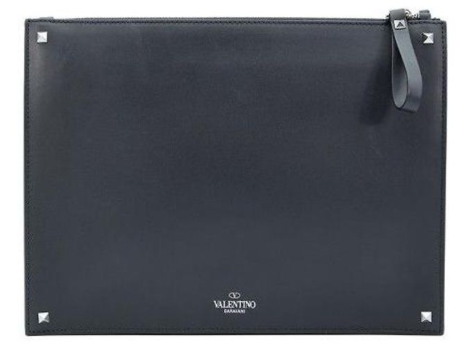 Valentino Clutch VLTN Rockstud Strap in pelle di vitello nera - vista 4