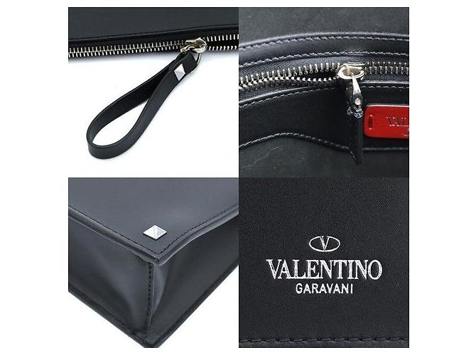 Valentino Clutch VLTN Rockstud Strap in pelle di vitello nera - vista 8