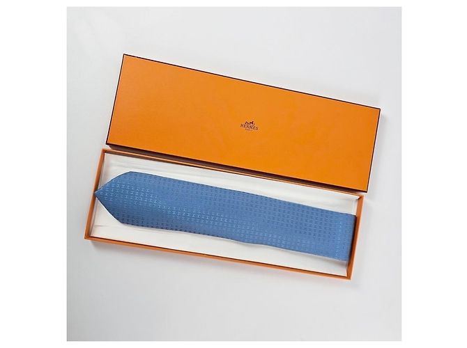 Gravata de seda Hermès Azul Skychelles - vista 9