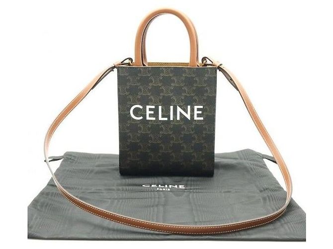 Céline Mini Vertical Cabas in tela e vitello Tan - vista 2