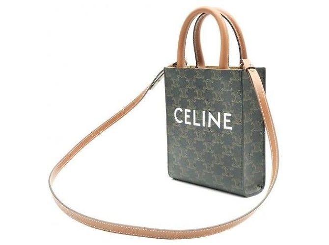 Céline Mini Vertical Cabas in tela e vitello Tan - vista 3