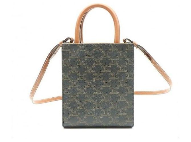Céline Mini Vertical Cabas in tela e vitello Tan - vista 4