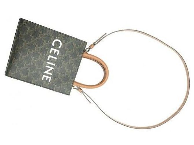 Céline Mini Vertical Cabas in tela e vitello Tan - vista 6