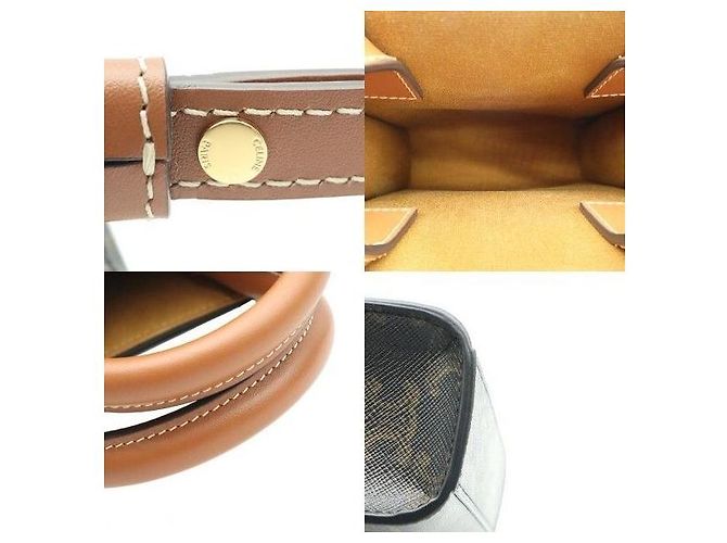 Céline Mini Vertical Cabas in tela e vitello Tan - vista 7