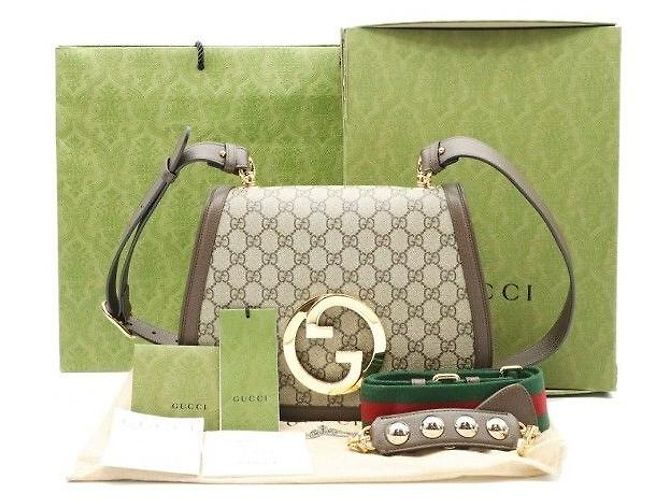 Gucci Borsa Blondie Top Handle GG Supreme Canvas Pelle Marrone - vista 2