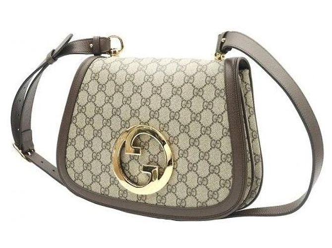 Gucci Borsa Blondie Top Handle GG Supreme Canvas Pelle Marrone - vista 3