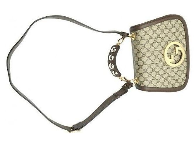 Gucci Borsa Blondie Top Handle GG Supreme Canvas Pelle Marrone - vista 6