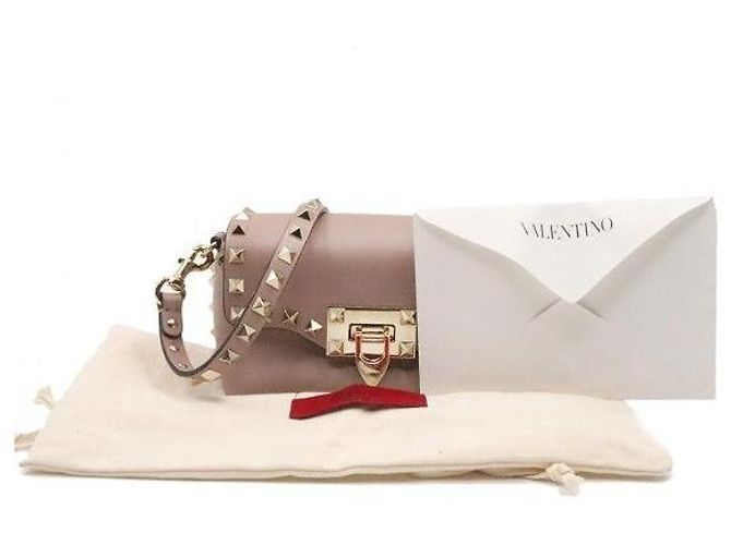 Valentino Borsa a tracolla Rockstud con patta in pelle beige - vista 2