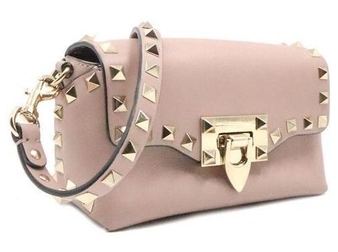 Valentino Borsa a tracolla Rockstud con patta in pelle beige - vista 3