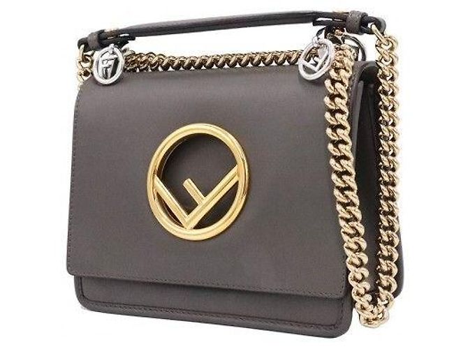 Fendi Picca borsa a tracolla KAN in vitello grigio scuro - vista 3