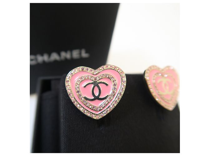 Chanel Orecchini Cuore in Cristallo con Logo CC in Rosa - vista 6