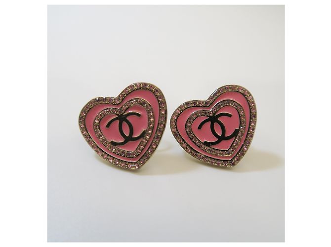 Chanel Orecchini Cuore in Cristallo con Logo CC in Rosa - vista 9