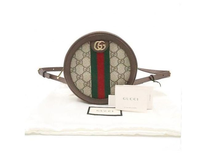 Gucci Brauner Leder-Mini-Rundrucksack mit Kette - Ansicht 2