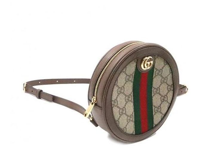 Gucci Brauner Leder-Mini-Rundrucksack mit Kette - Ansicht 3