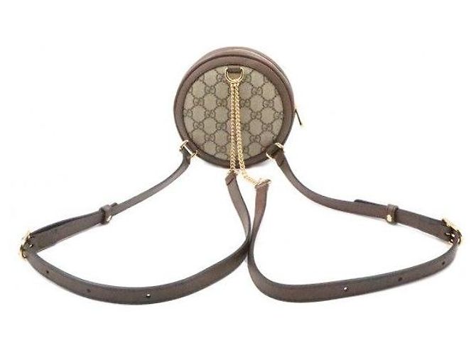 Gucci Brauner Leder-Mini-Rundrucksack mit Kette - Ansicht 4
