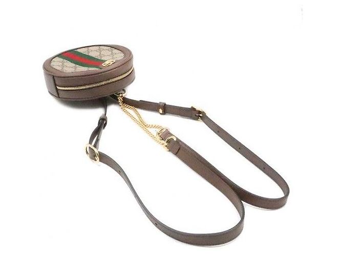 Gucci Brauner Leder-Mini-Rundrucksack mit Kette - Ansicht 5