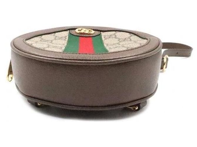 Gucci Brauner Leder-Mini-Rundrucksack mit Kette - Ansicht 6