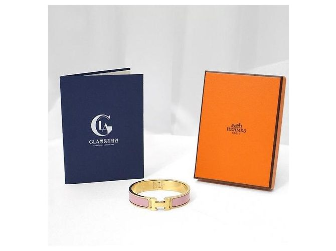 Hermès Bracciale da donna Click Clack Ash PM in oro giallo e smalto rosa - vista 2