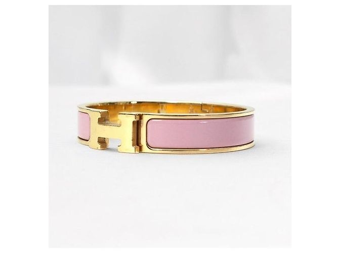 Hermès Bracciale da donna Click Clack Ash PM in oro giallo e smalto rosa - vista 4