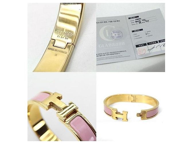 Hermès Bracciale da donna Click Clack Ash PM in oro giallo e smalto rosa - vista 7