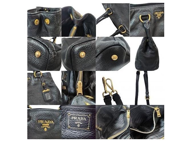 Prada Borsa Black Vitello Daino Logo Gold Lettering - vista 10